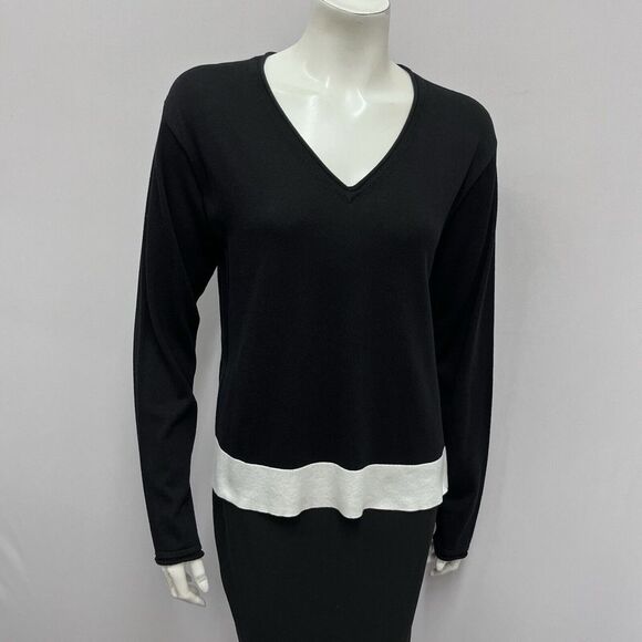 Planet by Lauren G Top Black &‎ White V Neck Sie OSFA One Size Fits All - Picture 2 of 6